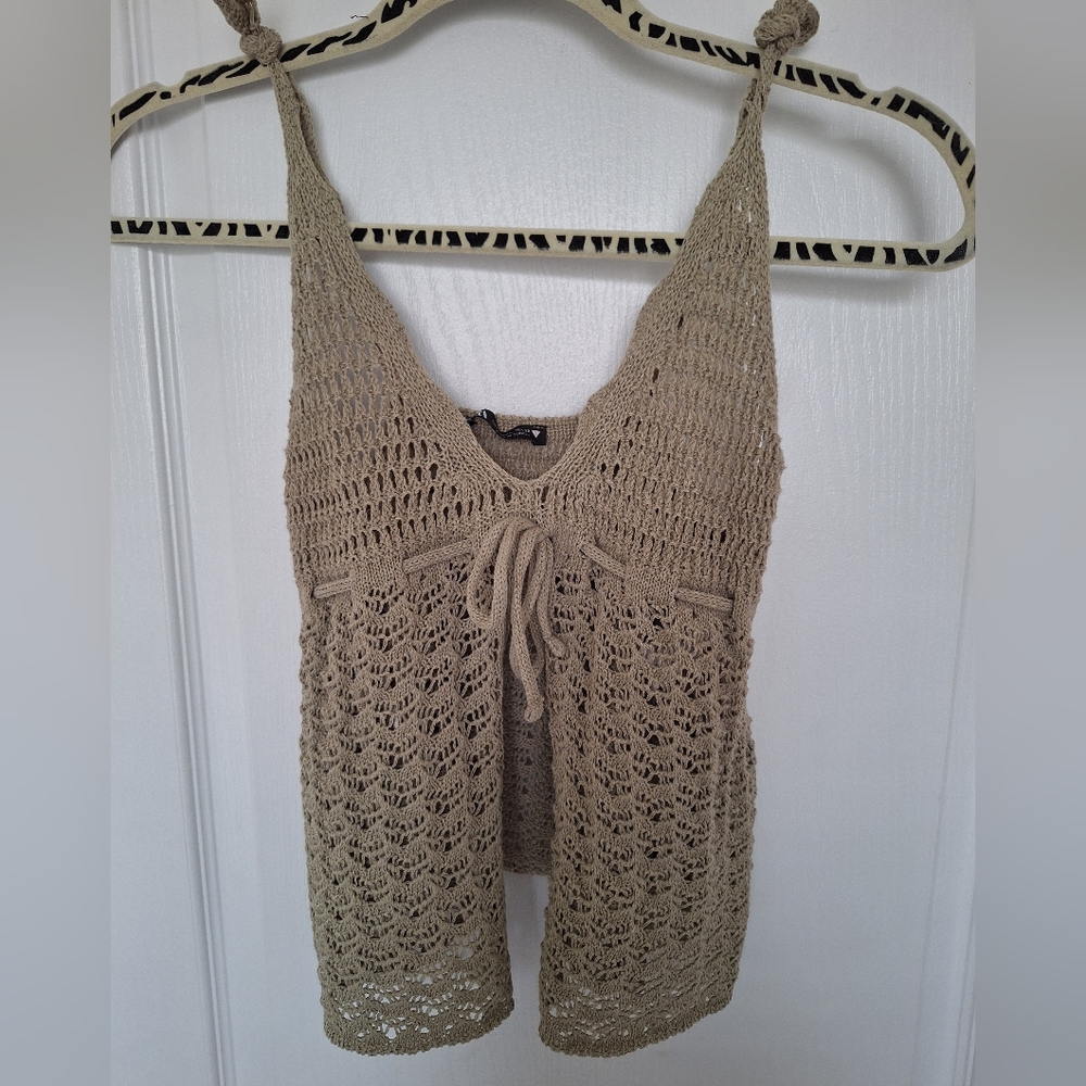 NWOT Zara Crochet Knit Tie Front Summer Boho Coachella Top Large